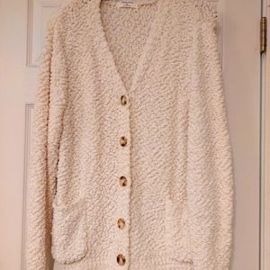 Womens Zenana popcorn cardigan- cream with button front size XL